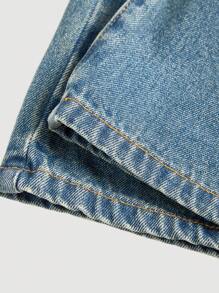 SHEIN Retro Blue & Yellow Denim Loose Wide Leg Pants For Teenage Girls - Dark Wash - View 4