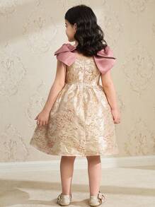 SHEIN Young Girl Floral Jacquard Bow Shoulder Sleeveless Dress - Multicolor - View 2