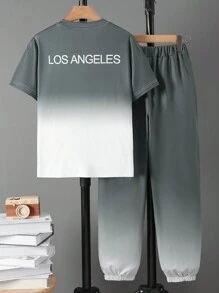 SHEIN 青少年男孩两件套休闲套装、短袖街头风格T恤和户外运动裤 - 彩色 - 查看 4