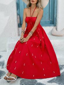Breezaya Vestido midi de línea A elegante para mujer, estilo de vacaciones - Verde - Ver 6