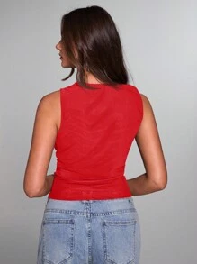 SHEIN BAE Top de punto sin espalda con cuello envolvente y detalles decorativos de metal en color borgoña sólido, adecuada para citas, noches de chicas, fiestas de cumpleaños, fiestas de cócteles, San Valentín, clubes nocturnos, fiestas navideñas, top sexy