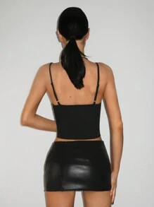 SHEIN ICON Women's Hollow Neck Metallic Detail Black Top - Black - View 2