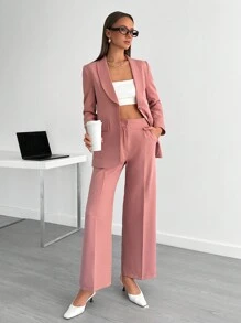 EURMUSE Elegant Office Lady, Single Button Fitted Blazer Jacket With Straight Fit Pant