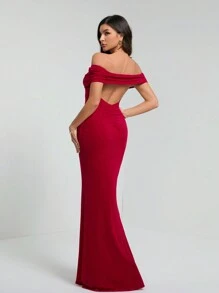 SHEIN Tall Summer Women's Solid Color One-Shoulder Sexy See-Through Elegant Fishtail Backless Tight Graduation Dress Long Skirt