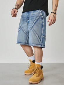 Manfinity LEGND Pantalones cortos vaqueros casuales y sueltos con bolsillo para hombres talla grande