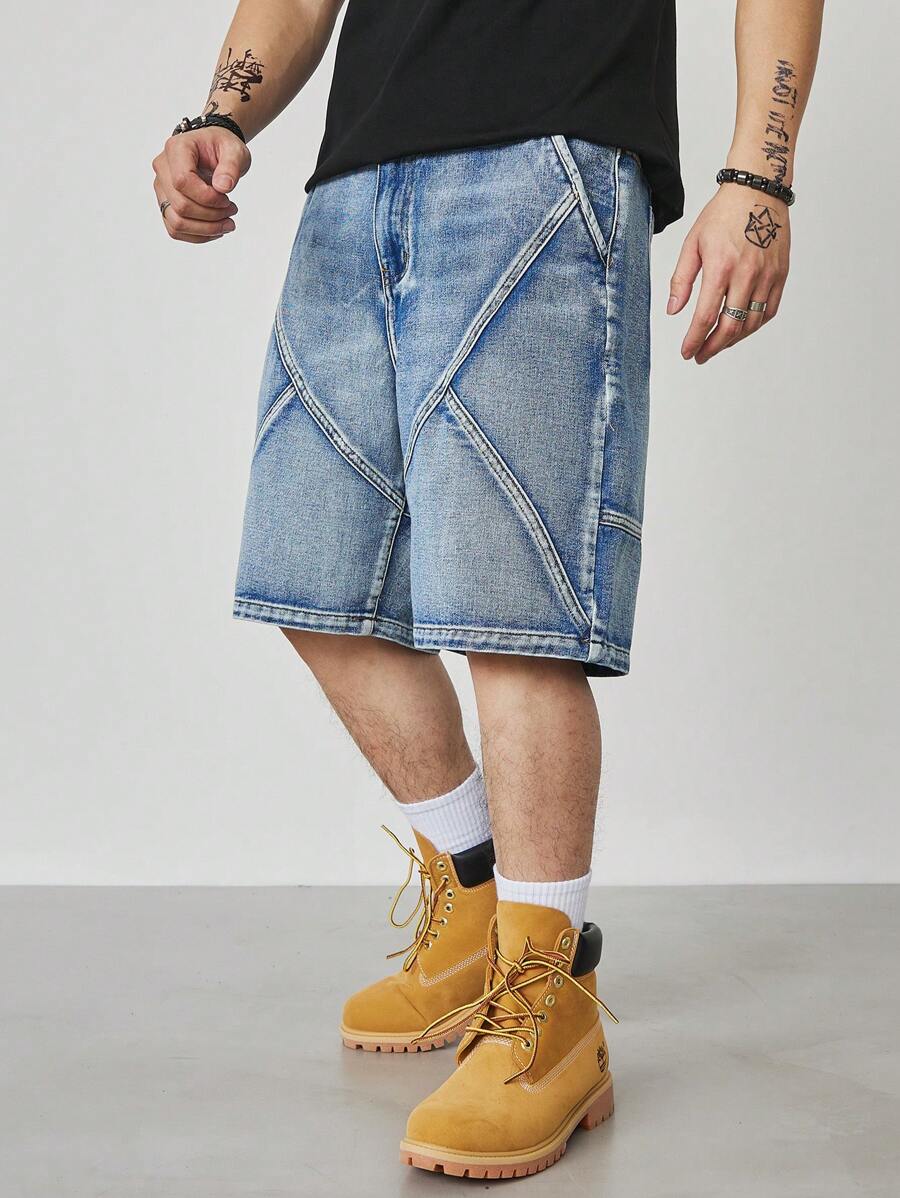 Manfinity LEGND Pantalones cortos vaqueros casuales y sueltos con bolsillo para hombres talla grande