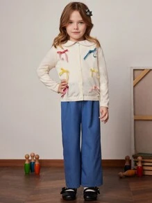 PrepCrw Young Girls White Knit Loose Fit Round Neck Cardigan, Navy Vacation Style, Spring & Summer - White - View 7