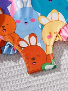 SHEIN Baby Girl Cartoon Print Long Sleeve Swimsuit - Multicolor - View 3