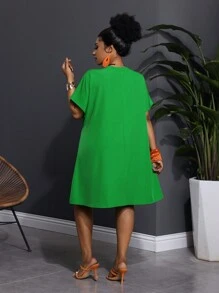 Slaydiva 2025 New Elegant Casual/Business Casual Women Shirt Dress With Pockets, V-Neck Loose Short Sleeve Mini Relaxed Dress - A