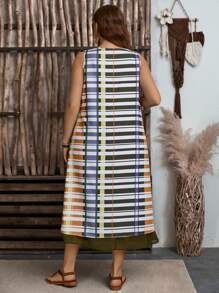 EMERY ROSE Plus Size Women Striped Round Neck Sleeveless Casual Dress - Multicolor - View 2