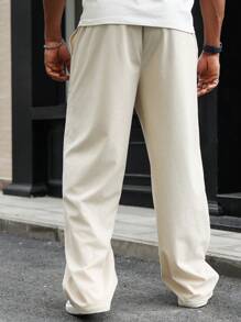 Manfinity CasualCool Plus Size Men's Solid Color Simple Fashionable Casual Straight Pants , Corduroy - Khaki - View 2