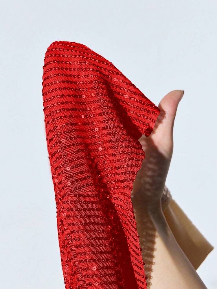 SHEIN Maija Women's Red Sequin Splicing Versatile Modern Party Wrap Tie Luxurious Elegant Female Party Valentine's Day Quirky Atmosphere Long Skirt Summer For Women Concert Women Skirt