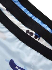 3件套男童牛奶丝印花内裤套装 - 藍色 - 查看 3