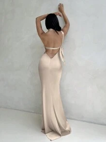 Aloruh Vestido ajustado de satén con un solo hombro y espalda descubierta para mujer, perfecto para bodas, citas y ocasiones formales
