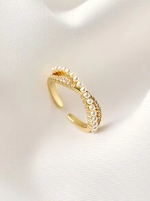 1 Pieza Anillo De Personalidad Cruzado De Circonita Cúbica Y Perlas Falsas Adecuado Para Uso Diario Para Mujeres