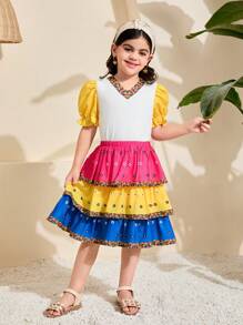 SHEIN 2 pièces/Set Top à manches bouffantes en tricot unicolore et jupe assortie pour jeunes filles - Multicolore - Voir 1