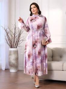 Modelyn 大码优雅扎染花卉印花连衣裙 - 淡紫色 - 查看 4