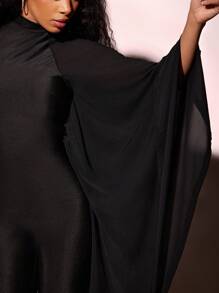 Vixey Mesh Cape Sleeve Detail Skinny Leg Jumpsuit - Black - View 4