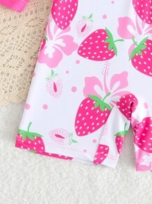 SHEIN Baby/Baby Girl Summer/Holiday Cute Strawberry Printed Long Sleeve Zipper One-Piece Rash Guard Swimsuits