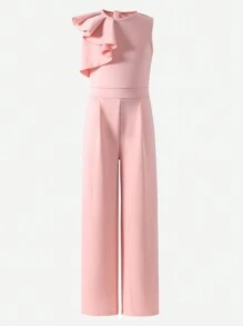 Preadolescente Niñas Elegante Casual Mono Ajustado de Cintura Alta de unicolor sin Mangas con Cuello de Volantes, Verano, Rosa