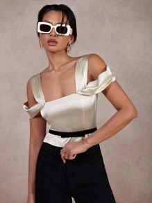 COSMINA Women Chic Cream Color Open Shoulder Top, Spring/Summer