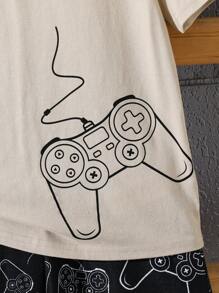 SHEIN Conjunto de 2 peças de camiseta e shorts casuais para meninos adolescentes com gola redonda e videogame gráfico
