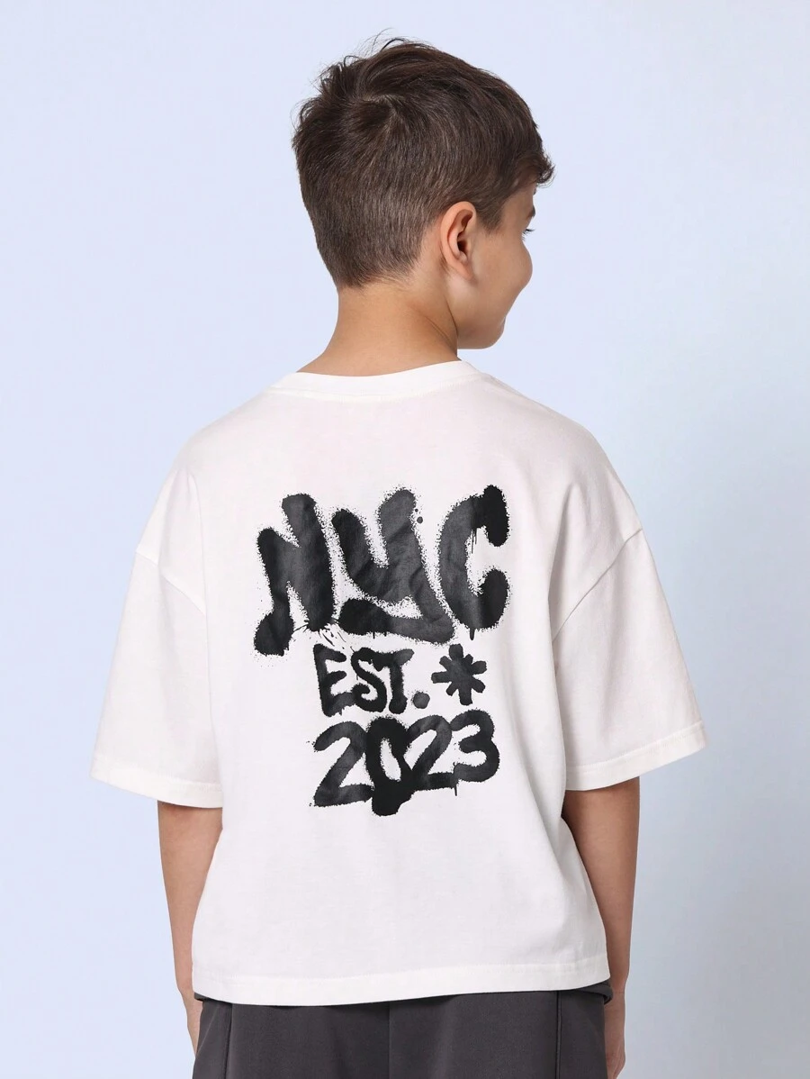 SUMWON 纽约街头风格城市涂鸦 T 恤 2023 年成立系列超大街头服饰青年时尚休闲短袖运动圆领夏季青少年男童上衣