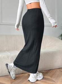 Muchica Women's Casual Dark Grey Knitted Bodycon Skirt