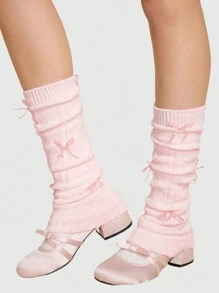 ROMWE Kawaii 1 par de calentadores de piernas con volantes con corazón, tema de chica vainilla con lazo color rosa brillante, para todas las estaciones