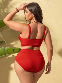 Swim Vcay Plus Size New Year's Party Swimwear Bikini Set, For Summer Beach Vacation