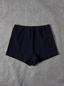 SHEIN EZwear 夏季弹力腰纯色纹理短裤 - 藏蓝色 - 查看 4