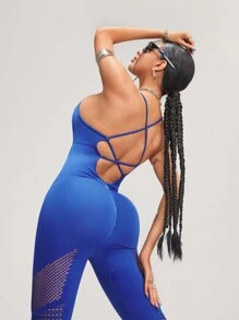 Innovista Women Activewear Seamless Backless Sports Jumpsuit, Breathable Mesh& High Elastic Dry Fit Gym. High Waist Tummy Control & Butt-Lifting Workout Outfits, Criss Cross Back&Convergence Shapewear, Yoga, Mat, Volleyball, Athleisure, Climbing, Music Festival, Party, Base Layer, Blue, Y2K, Autumn Gear, Valentine, Snow Woman Suite, Starter Sportswear Fall Outfits For Women Cool Light Bluelook Lollapalooza Feminino