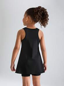 Rochie de sport elastică pentru fete tinere, fără mâneci, cu gâtul turn, cu pantaloni scurți de siguranță anti-sclipire, fustă confortabilă cu design despicat, potrivită pentru tenis, badminton, dans, alergare, sporturi în aer liber, vară