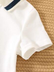 SHEIN Leap Crew 2件套男婴可爱休闲学院风短袖字母印花polo衫和背带短裤套装（含内衣），适合生日派对、晚宴、演出、婚礼、迎婴派对、一周岁生日庆祝等场合。 - 彩色 - 查看 12