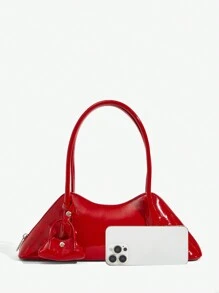 SHEIN ICON Ladies, Women Shoulder Bag, Hobo Bag, Fashionable, Personalized, Simple, Versatile, Street, Sweet And Cool Girls, Hot Girls, Y2k, Retro, Red, Vintage, Mini Bag Charm, Teenagers - Red - View 5