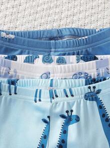 男婴三件套睡衣套装：可爱卡通印花和条纹组合印花紧身长袖 T 恤和紧身长裤