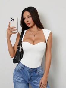 SHEIN PETITE Body de mujer con tirantes anchos y espalda descubierta - Blanco - Ver 6