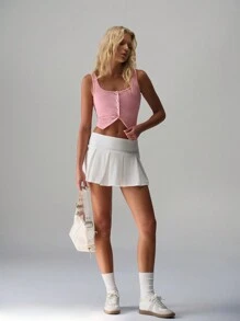 SHEIN Unity Simple Ribbed Hem Split Hem Camisole, Versatile - Pink - View 7