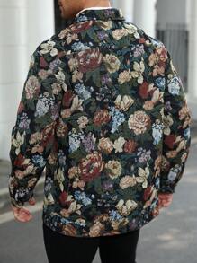 Manfinity Homme Plus Size Men's Floral Jacquard Pattern Single Breasted Long Sleeve Jacket