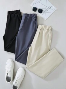 SHEIN 3 件套纯色休闲裤，适合青少年男孩，设计简约