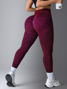 Plus Size Shiny Sports Leggings, Party Style For Chinese New Year - Burgundy - View 4