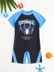 Toddler Boys Cartoon Print Rash Guard Short Sleeve Swimsuit - Multicolor - View 1