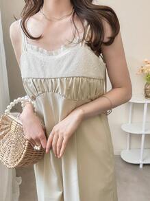 FRIFUL Women's Apricot Color Elegant Lace Patchwork Jumpsuit Pants, Summer Outfit,Ruffle - Apricot - View 6