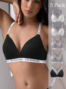 EasyFave 5 piezas/paquete de Sujetadores para mujeres sin aros ni metal, con relleno desmontable - Multicolor - Ver 1