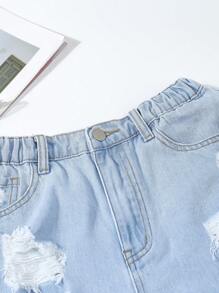 Teen Girl New Ripped Hem Fringed Low-Rise Fashionable Denim Shorts - Light Wash - View 3