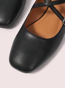 CUCCOO DOLLMOD Women's Commuter Elegant High-Quality Black PU Criss-Cross Strap Comfortable Square Toe Low Heel Mary Jane Flats, Fashion Blogger Work & Dating Outfit - Black - View 7