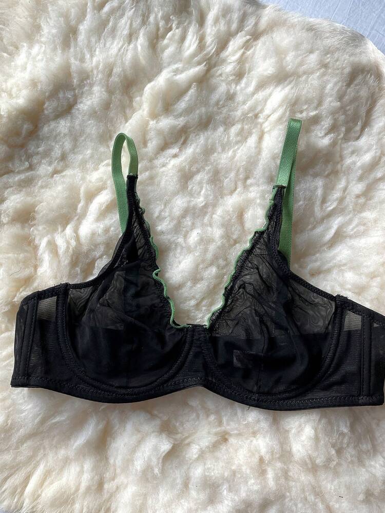 Contrast Color Lace Adjustable Underwire Bra For Women Lingerie For Women
