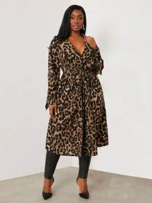 SHEIN SXY Damen Große Größen Leoprint Langarm Mode Trenchcoat