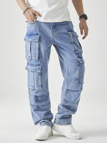 GALLERY FADE Men's Casual Washed Straight-Leg Cargo Jeans