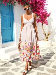 Vivid Eden 女士春夏休闲花卉印花镂空无袖中长度假连衣裙，女士度假装，度假背心裙，海滩度假装，热带度假女装，女士夏季装，背心裙，露背连衣裙， - 彩色 - 查看 4